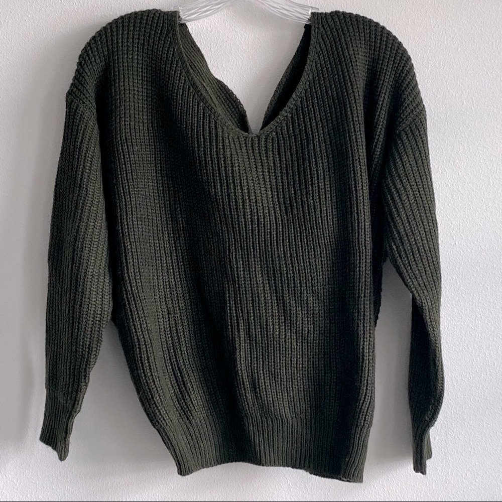 paper heart Womens Twisted Back Sweater Jumper in Olive Green Size S